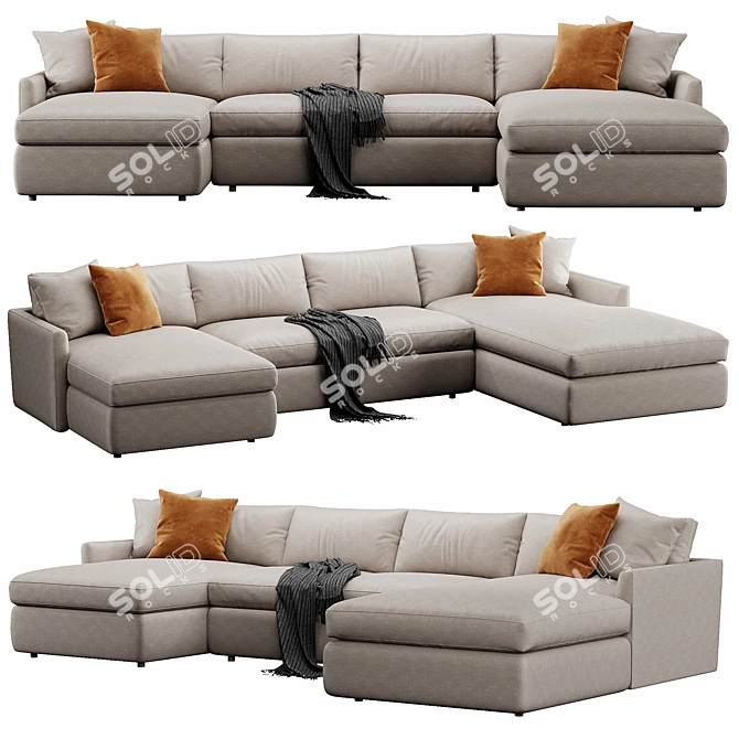 Versatile 3-Piece U-Shaped Sectional 3D model image 5