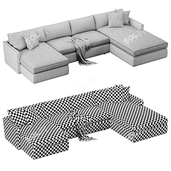 Versatile 3-Piece U-Shaped Sectional 3D model image 6