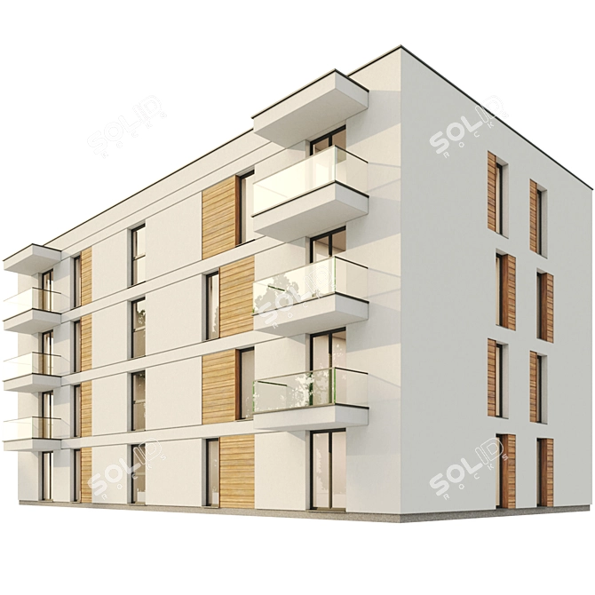 Modern White Stucco Residential Building 3D model image 2