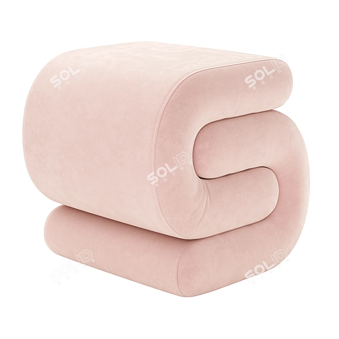 Luxurious Velvet Footstool Ottoman 3D model image 3