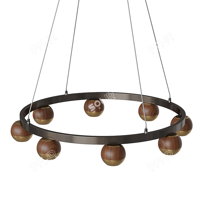 Modern Metal and Wood Pendant Light 3D model image 2