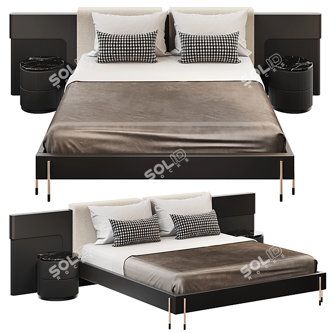 Ebarza DALI Black Marble King Bed 3D model image 1