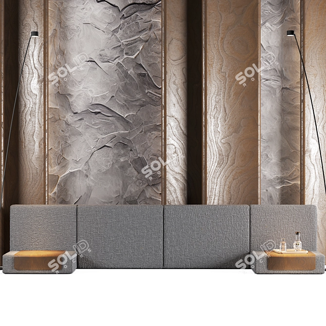  Stone Bed Headboard with Lights 3D model image 2