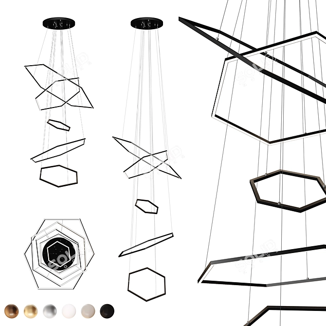 Hex LED Chandelier: Modern Interior Accent 3D model image 1