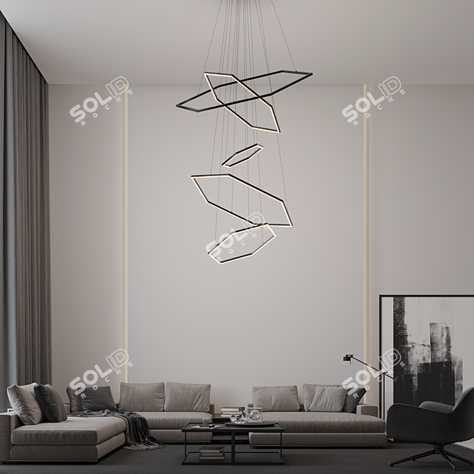 Hex LED Chandelier: Modern Interior Accent 3D model image 4