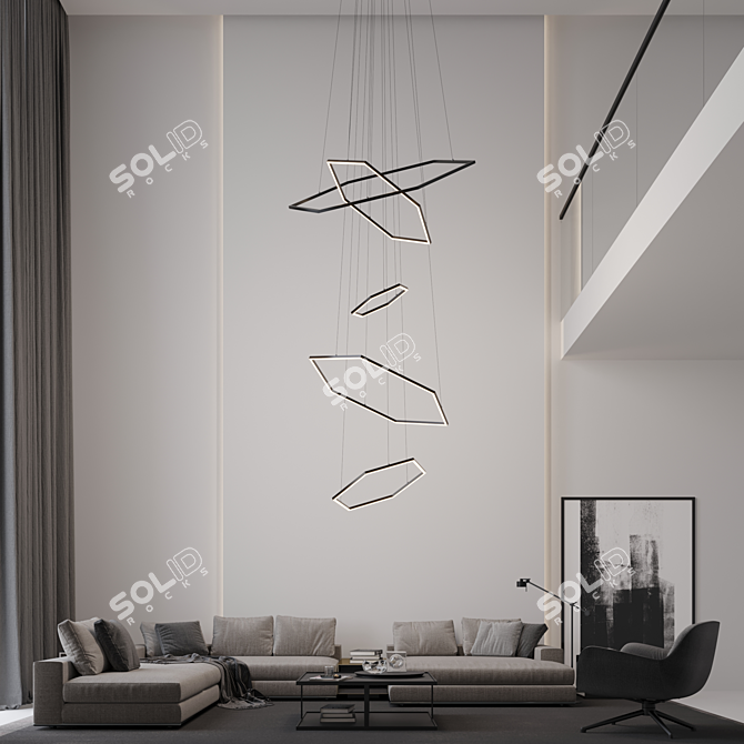 Hex LED Chandelier: Modern Interior Accent 3D model image 5