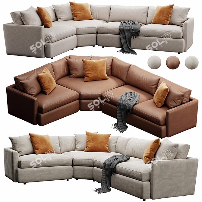 Modern Deep Velvet Sectional Sofa 3D model image 1