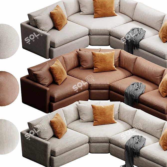 Modern Deep Velvet Sectional Sofa 3D model image 2