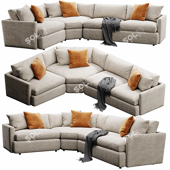 Modern Deep Velvet Sectional Sofa 3D model image 3