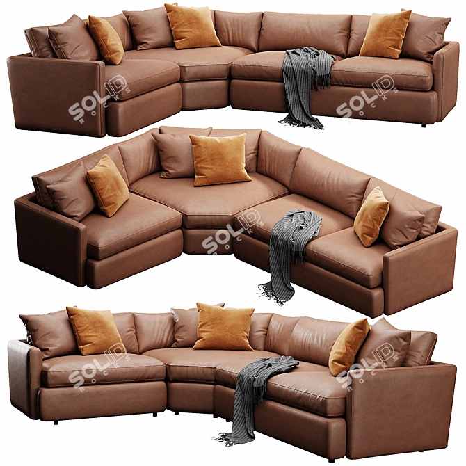 Modern Deep Velvet Sectional Sofa 3D model image 4