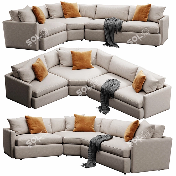 Modern Deep Velvet Sectional Sofa 3D model image 5