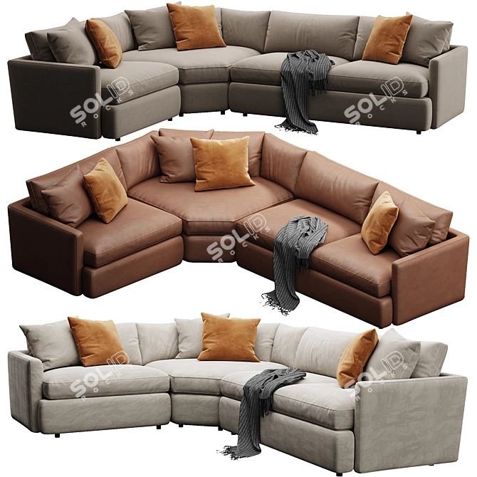 Modern Deep Velvet Sectional Sofa 3D model image 7