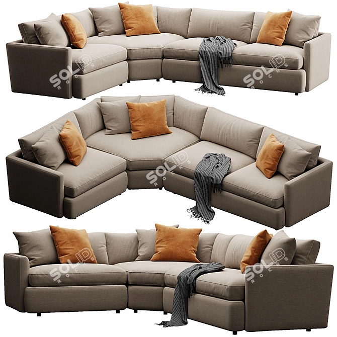 Modern Deep Velvet Sectional Sofa 3D model image 8