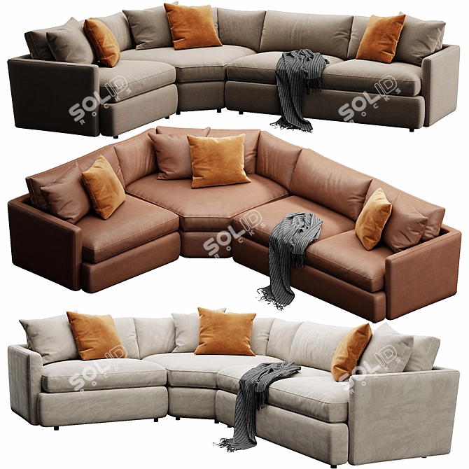 Modern Deep Velvet Sectional Sofa 3D model image 9