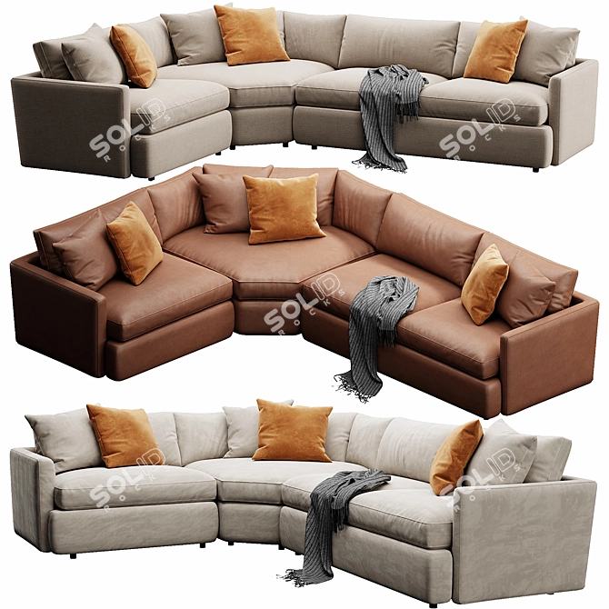 Modern Deep Velvet Sectional Sofa 3D model image 10