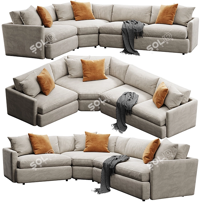 Modern Deep Velvet Sectional Sofa 3D model image 11