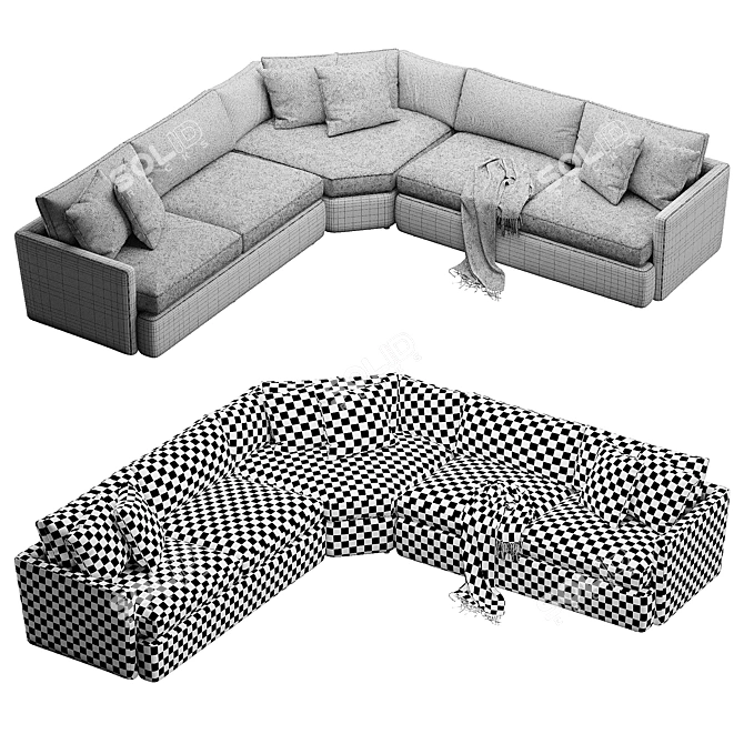 Versatile Velvet Lounge Sofa 3D model image 5