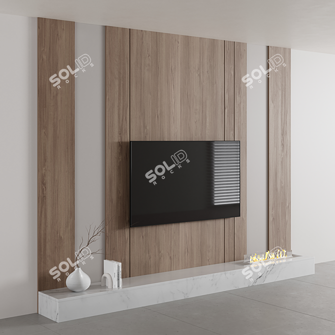 Minimalist TV Wall with Fireplace 3D model image 1