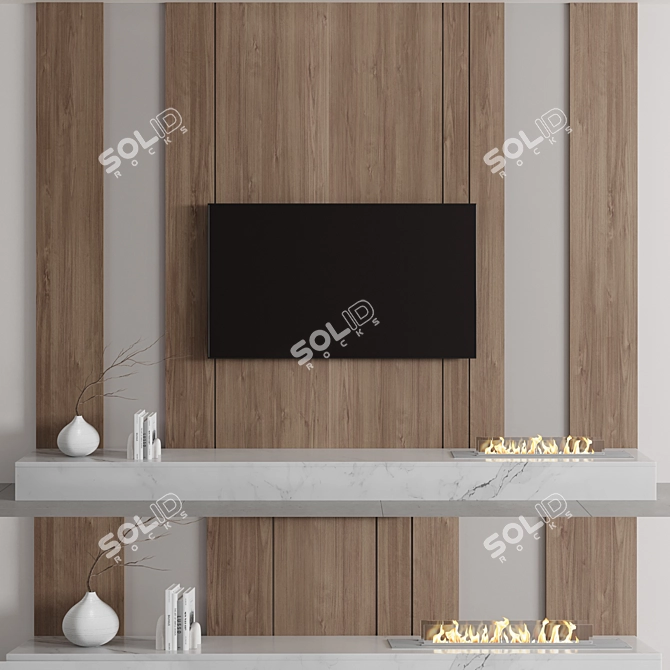 Minimalist TV Wall with Fireplace 3D model image 3