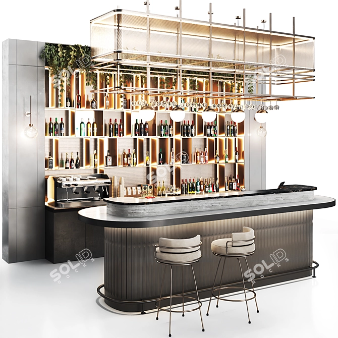 Cafe11 Stainless Steel Bar Counter 3D model image 1