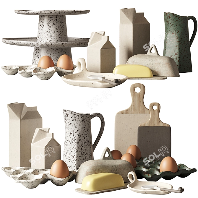 Ceramic Kitchen Decor Set | 3D Model 3D model image 1