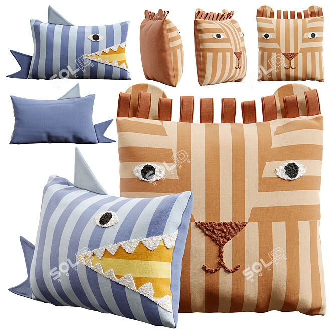 Cute Animal Kids Pillow Set 3D model image 1