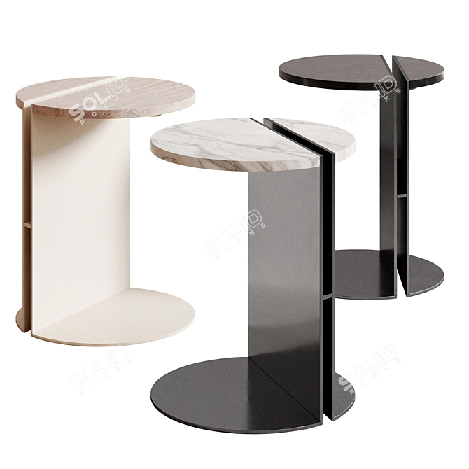 Metal Stone Half Side Table 3D model image 1