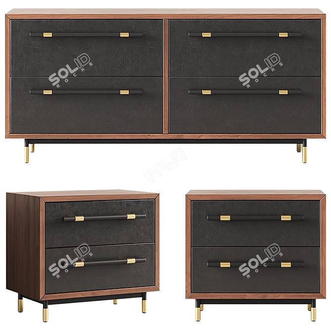 Sleek Leather & Wood Dresser 3D model image 1