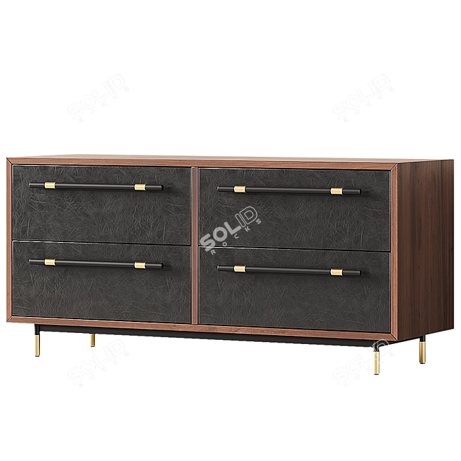 Sleek Leather & Wood Dresser 3D model image 2