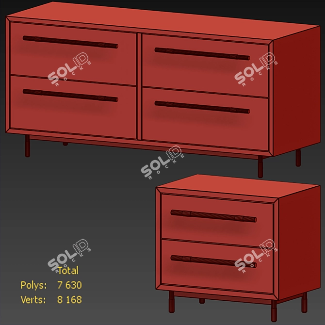 Sleek Leather & Wood Dresser 3D model image 4