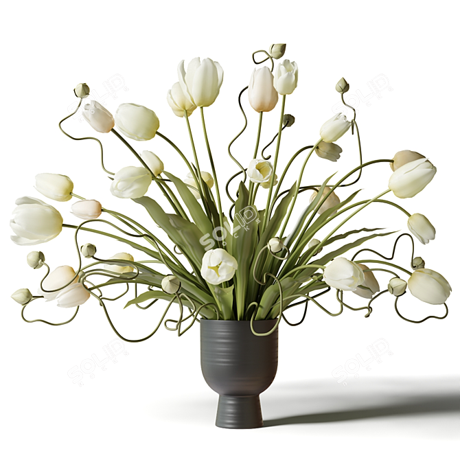 Black Vase Tulip Bouquet 3D model image 1