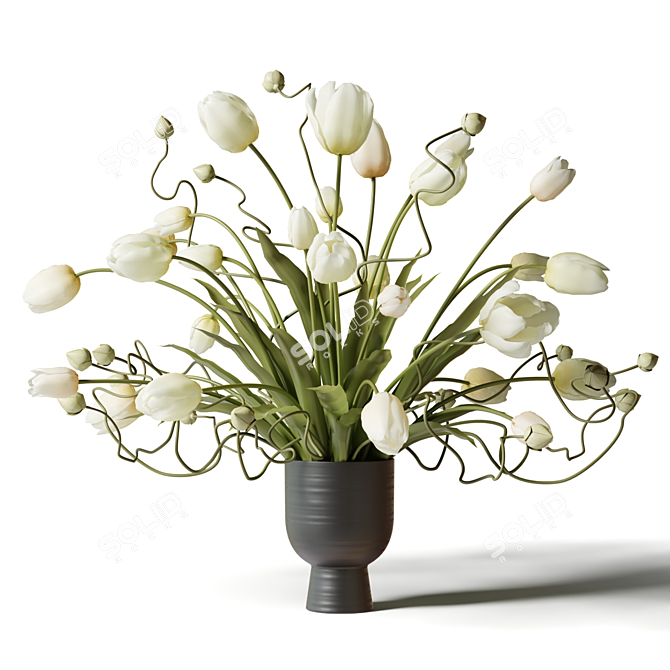 Black Vase Tulip Bouquet 3D model image 3