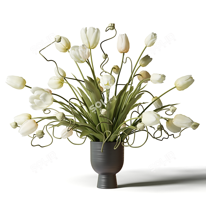 Black Vase Tulip Bouquet 3D model image 4