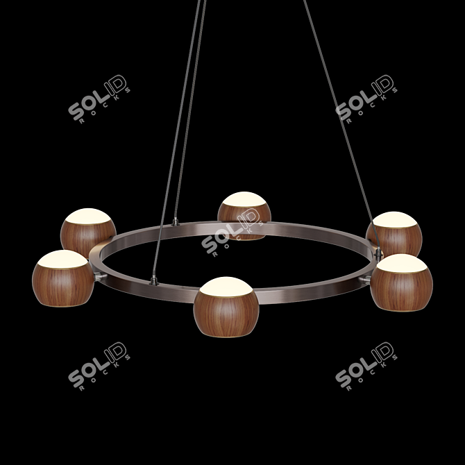 Metal and Wood Ball Pendant Light 3D model image 2