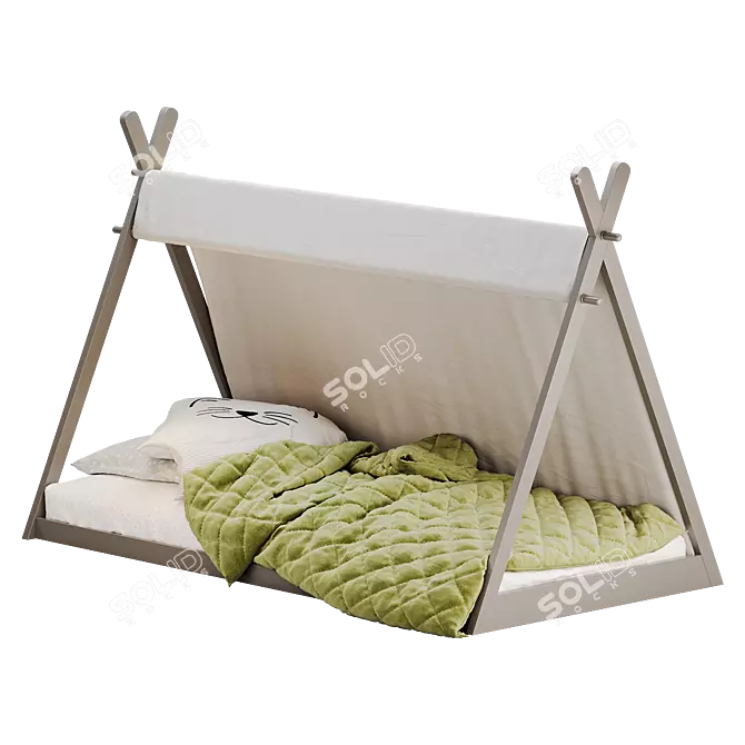 Unique Apache Tipi Wooden Bed 3D model image 1