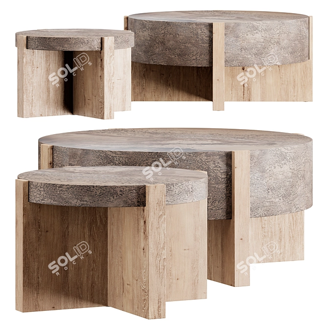 Rustic Oak Coffee Table 3D model image 1