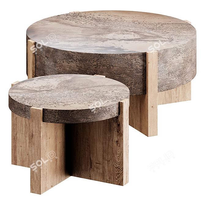 Rustic Oak Coffee Table 3D model image 2