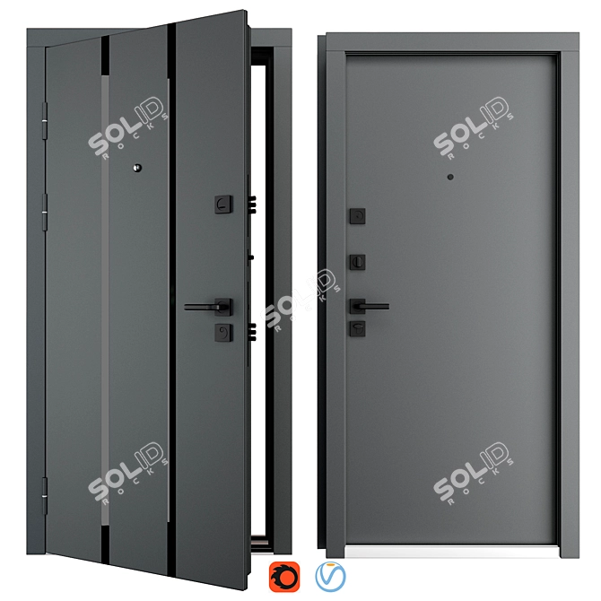 QDoors Street Metal Entry Door 3D model image 1