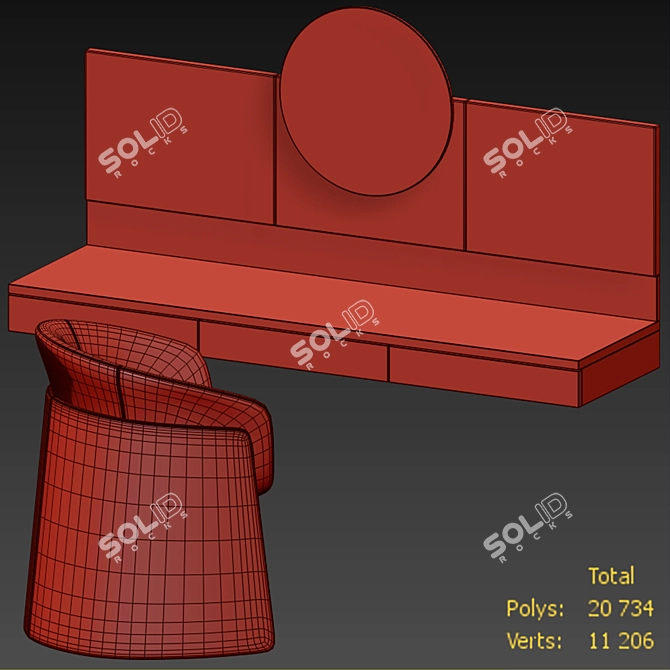 Elegant Dressing Table Set 3D model image 4