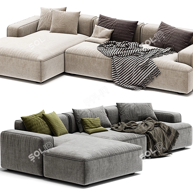 Contemporary 4-Seater Sectional Sofa 3D model image 2