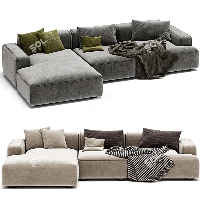 Contemporary 4-Seater Sectional Sofa 3D model image 3