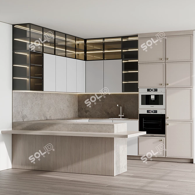 Bosch Kitchen Set: Modern Wood-Look Kitchen 3D model image 1