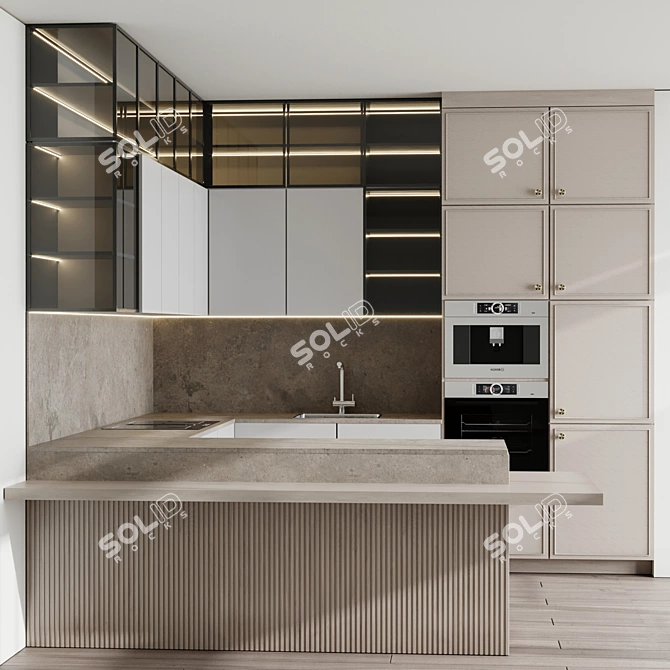 Bosch Kitchen Set: Modern Wood-Look Kitchen 3D model image 2