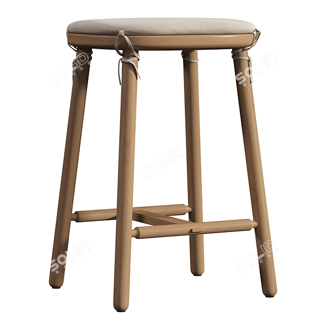 Oak Linen Counter Stool Aesthetic 3D model image 1