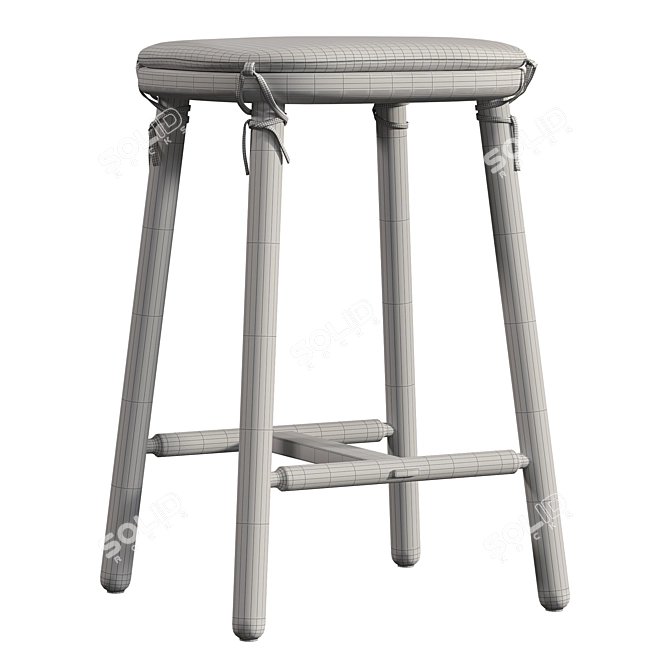 Oak Linen Counter Stool Aesthetic 3D model image 2