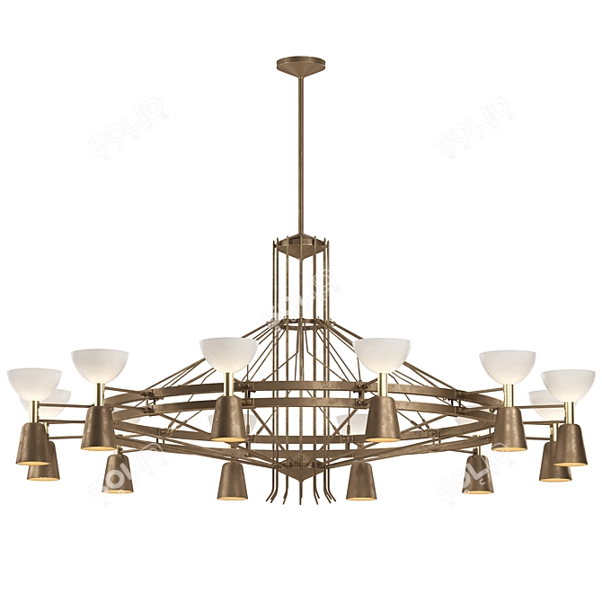 Industrial Brass Opaline Bicycle Chandelier 3D model image 1