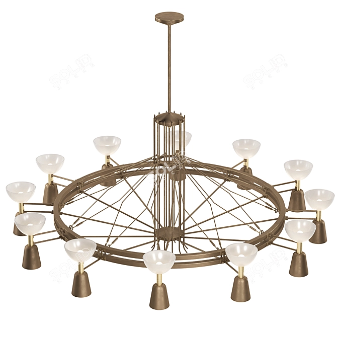 Industrial Brass Opaline Bicycle Chandelier 3D model image 2