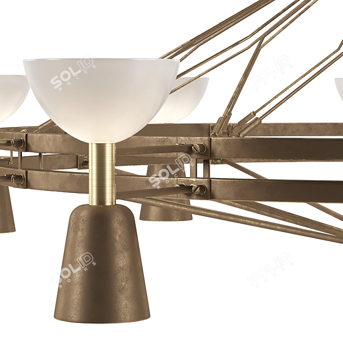 Industrial Brass Opaline Bicycle Chandelier 3D model image 3