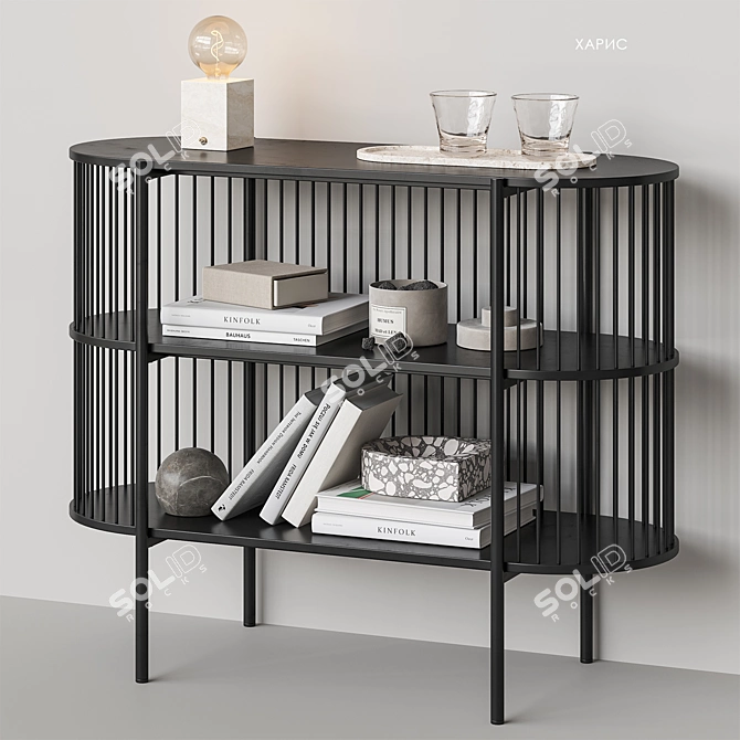 Haris Black Bookshelf with Decor 3D model image 2