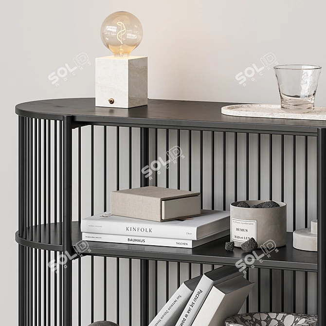 Haris Black Bookshelf with Decor 3D model image 3